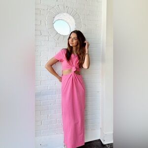 LNA The Mayer T-Shirt Dress Cutouts Knot Pink NWT New Medium